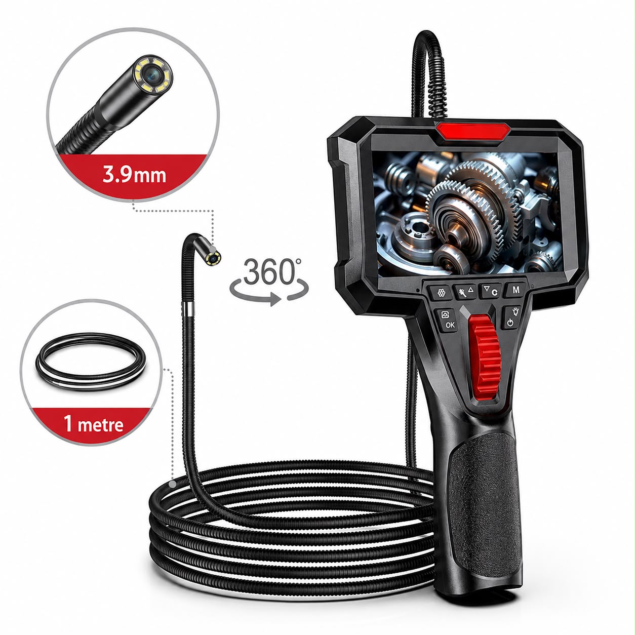 Y400 360 Derece Oynar Başlı 3.9mm Lens 1 Metre Kablo Endüstriyel Endoskop Yılan Kamera