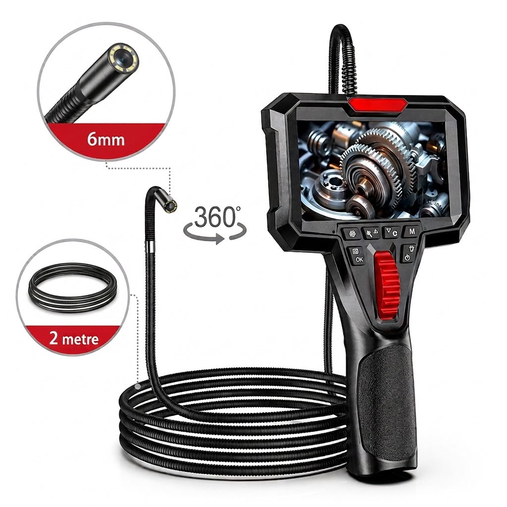 Y400 360 Derece Oynar Başlı 6mm Lens 2 Metre Kablo Endüstriyel Endoskop Yılan Kamera