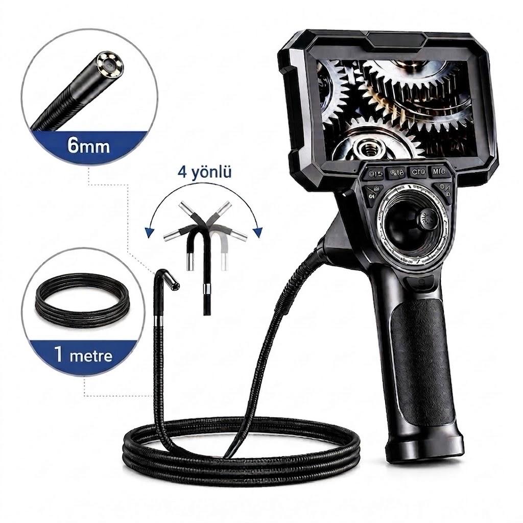 GL76 4 Yönlü 720° Oynar Başlı 6mm Lens Çapı  1 Metre Yarı Sert Kablo Endüstriyel Endoskop Kamera