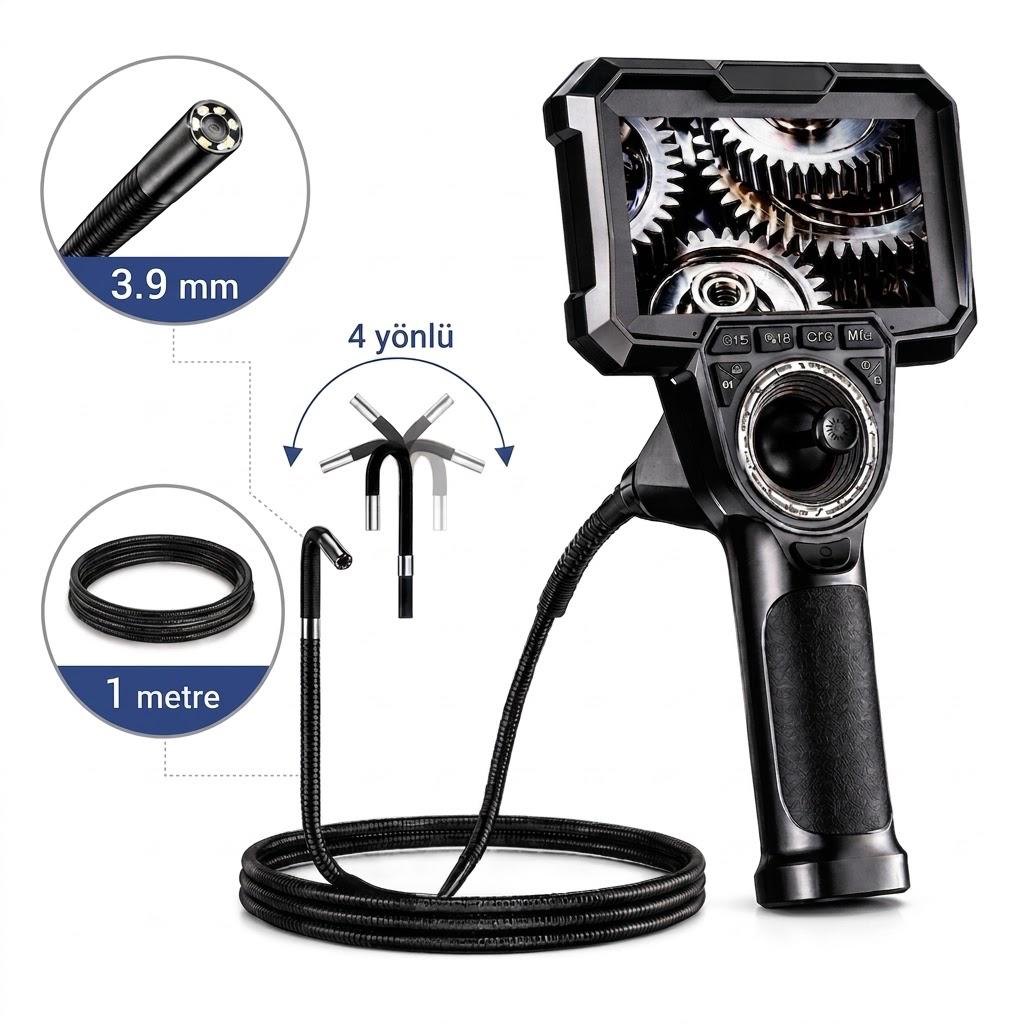 GL76 4 Yönlü 720° Oynar Başlı 3.9mm Lens Çapı 1 Metre Yarı Sert Kablo Endüstriyel Endoskop Kamera
