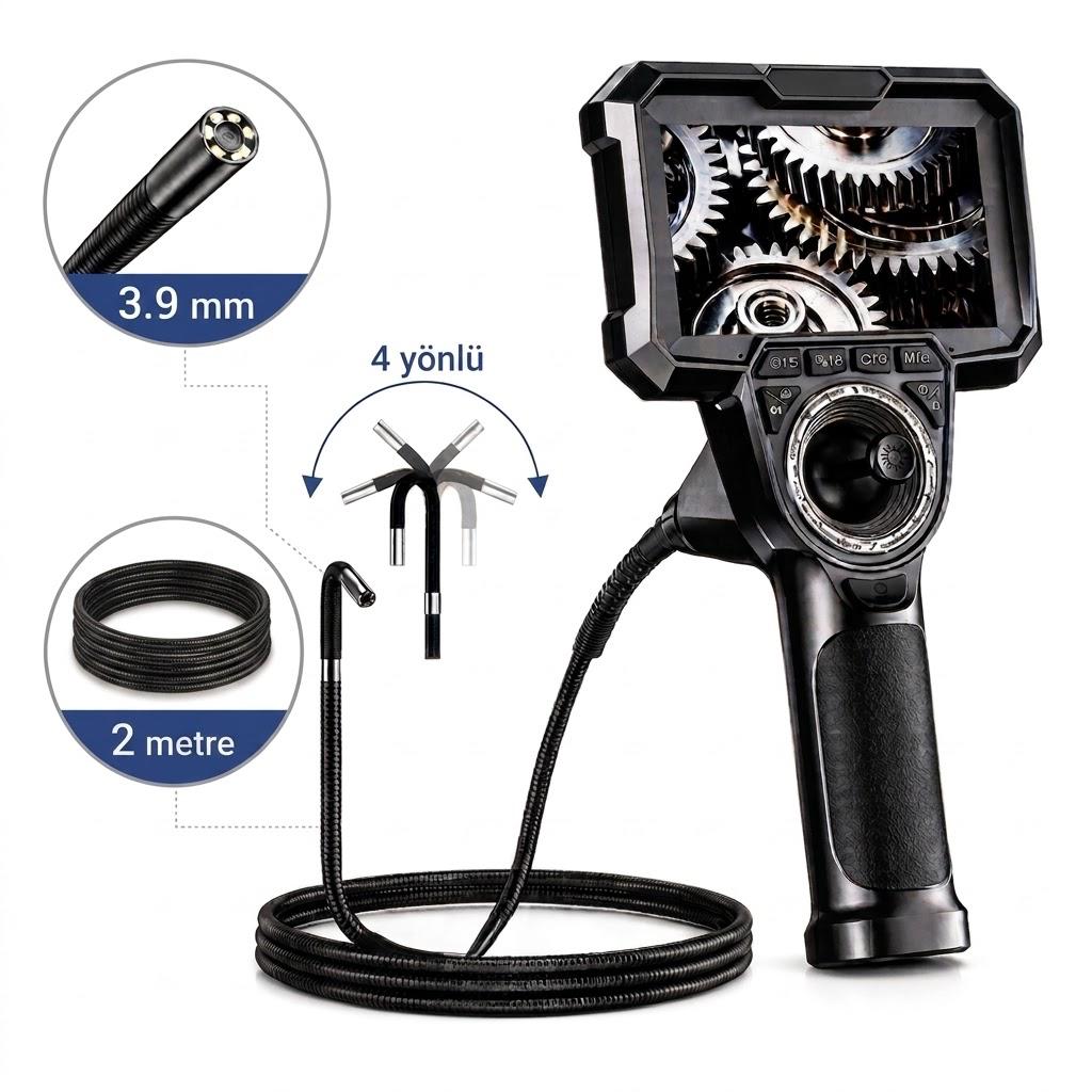 GL76 4 Yönlü 720° Oynar Başlı 3.9mm Lens Çapı 2 Metre Yarı Sert Kablo Endüstriyel Endoskop Kamera