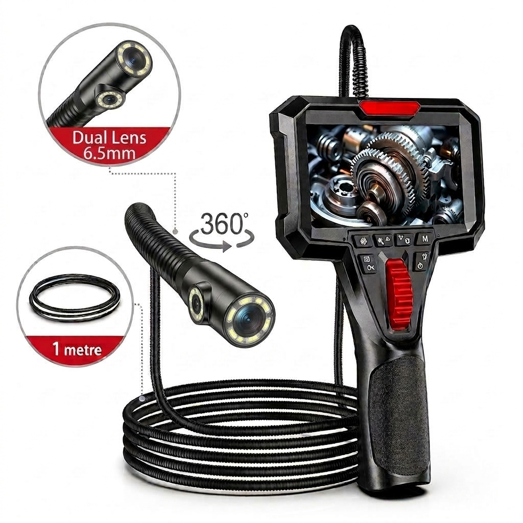 Y400 360 Derece Oynar Başlı 6.5mm Dual Lens 1 Metre Kablo Endüstriyel Endoskop Yılan Kamera